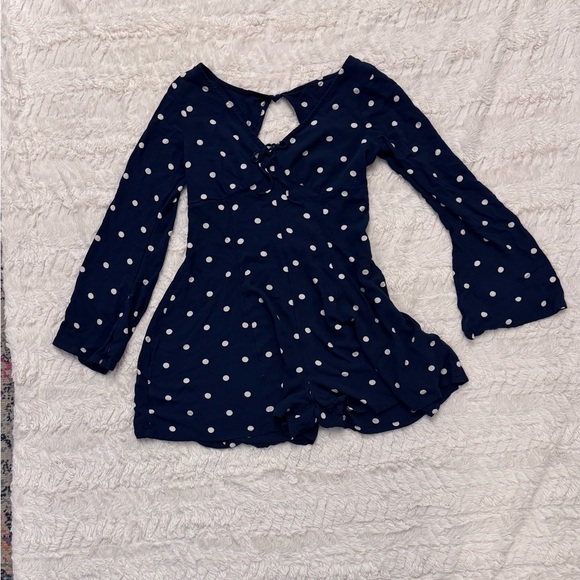 American Eagle Outfitters Dresses & Skirts - American Eagle Navy Polka Dot Romper Women’s Small | Flowy Sleeves & Shorts chic